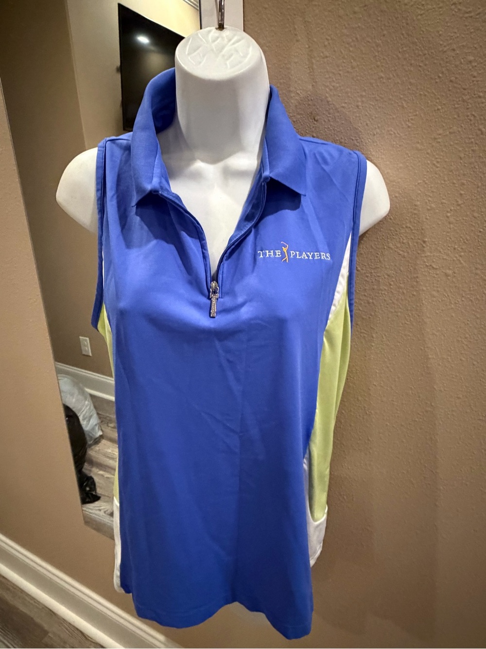 Greg Norman Collection Blue Sleeveless Golf Top with Lime Accents